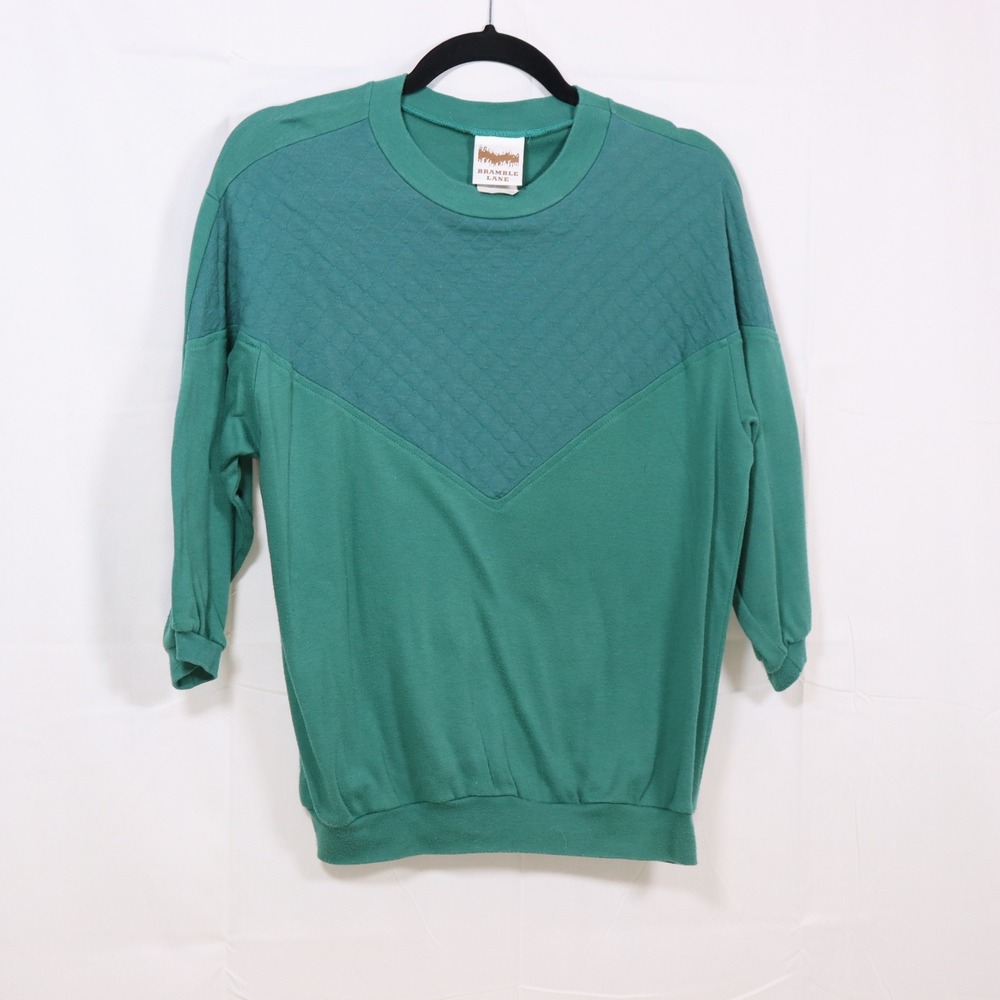 Bramble Lane Quilted Pullover‎ Small Green Womens Vintage Sweatshirt